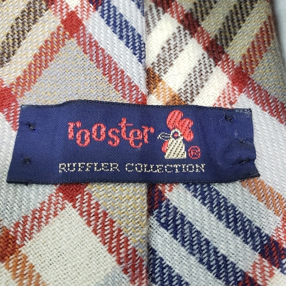 🌞SOLD🌞Vintage Rooster Ruffler Collection Plaid Wool Tie Necktie Red Blue Beige - Picture 5 of 8